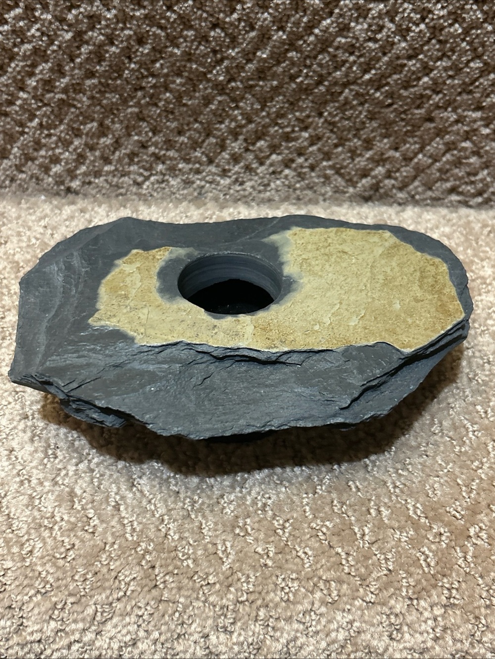 Artist signed slate stone ikebana vase  with unique flower frog spiked center